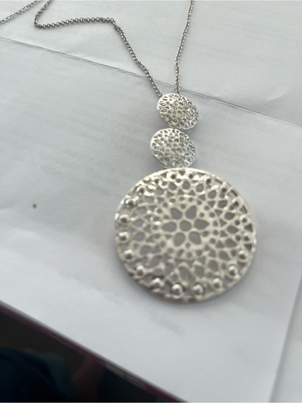Dia & Co Silver Tone Triple Filigree Disc Pendant Necklace